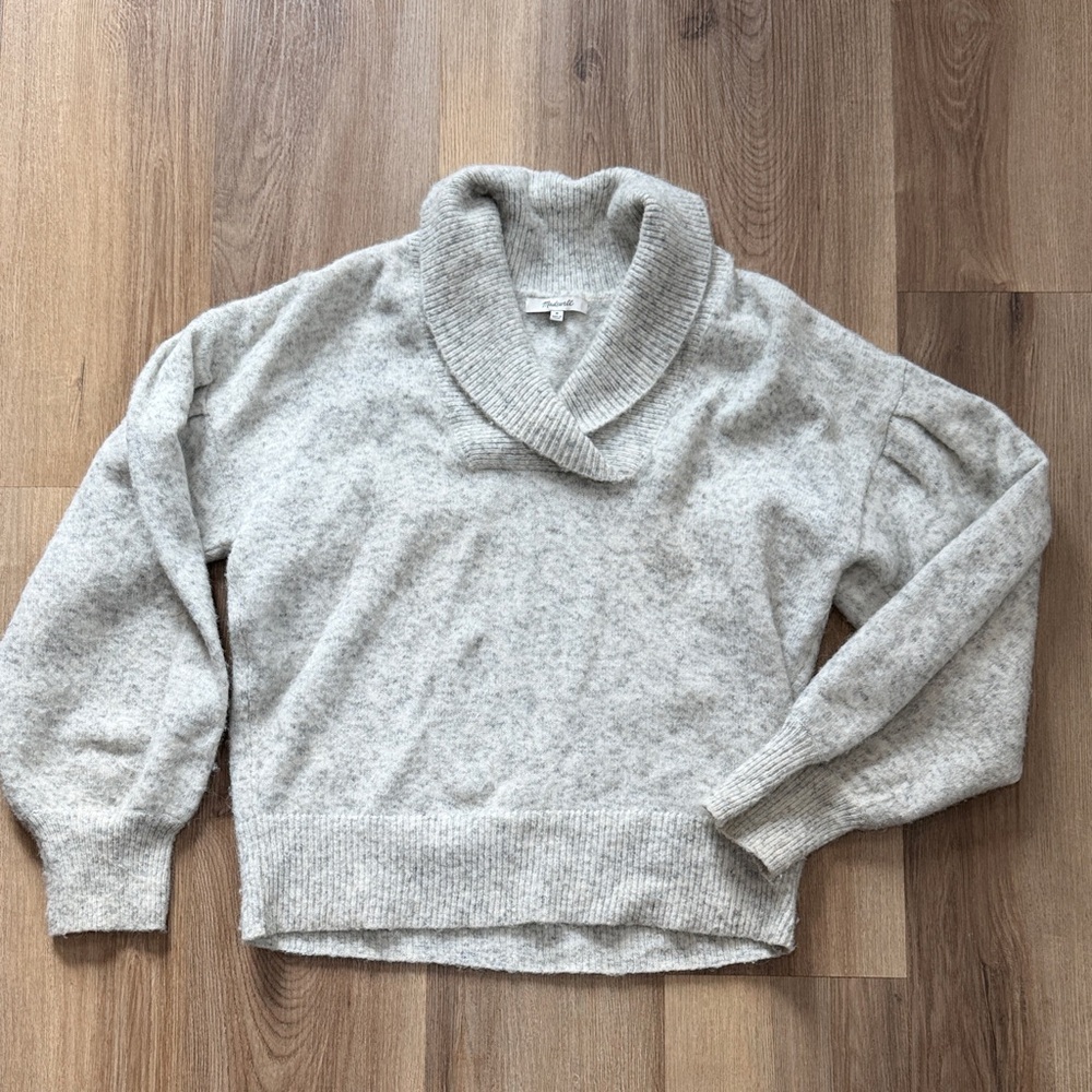 Madewell Vinson Shawl-Collar Pullover Sweater in Heather Gray Wool Blend Medium